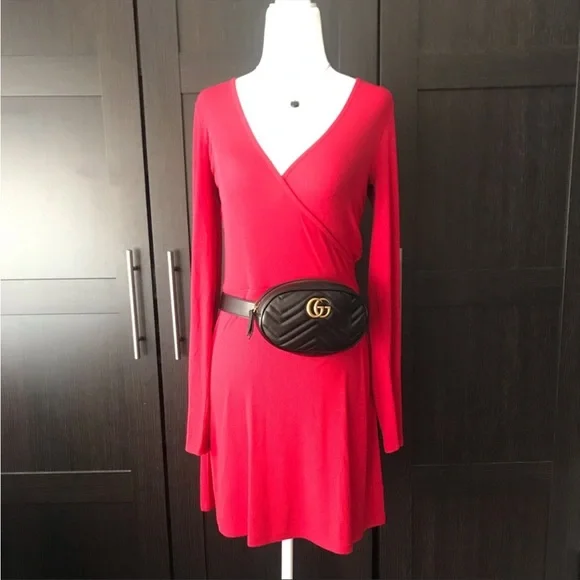 INTERMIX | Dresses | Intermix Red Ribbed Faux Wrap Long Sleeve Dress Size  Medium | Poshmark
